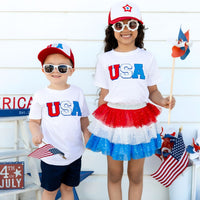 SWEET WINK: USA CHENILLE PATCH SHORT SLEEVE TEE - WHITE