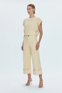 PISTOLA: MAYA CUFFED HEM WIDE LEG PANTS - CUSTARD YELLOW