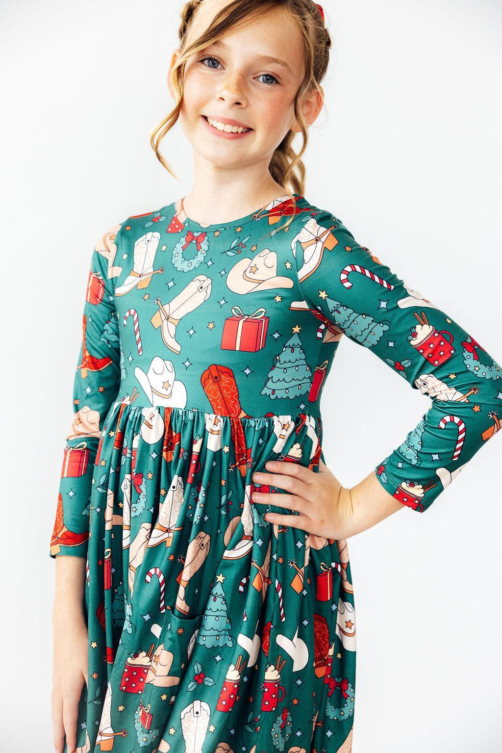 MILA & ROSE: WESTERN WONDERLAND LONG SLEEVE POCKET TWIRL DRESS