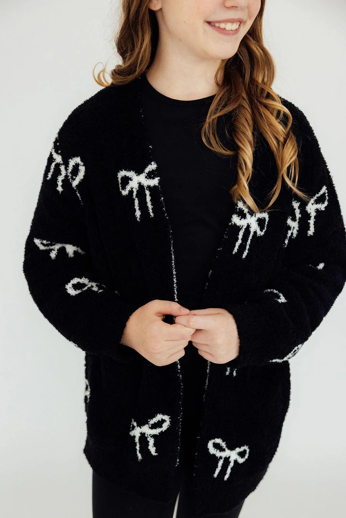 MILA & ROSE: BLACK/COCONUT BOW COZY CARDIGAN