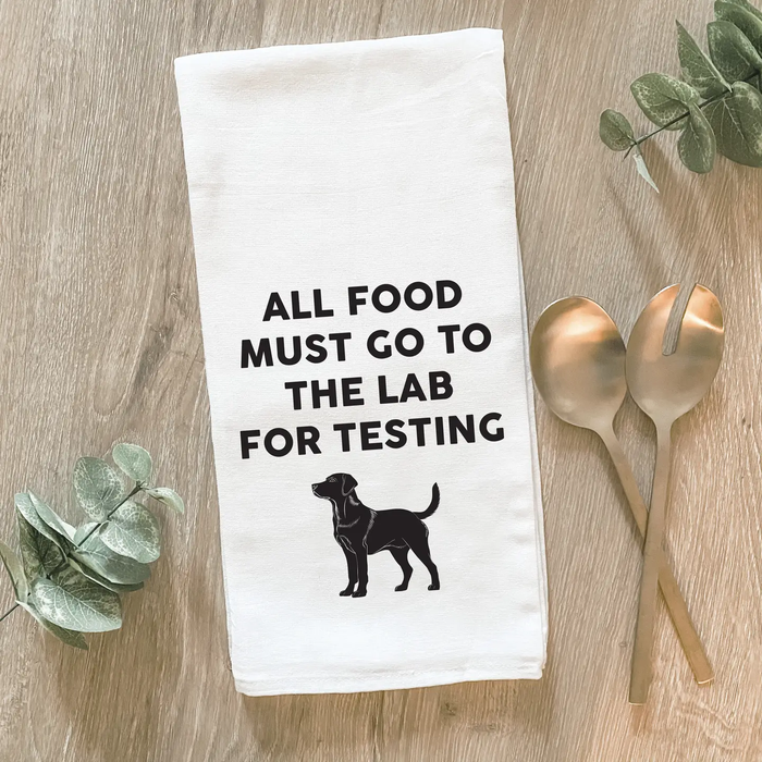 ALL FOOD MUST GO TO THE LAB FOR TESTING COTTON TEA TOWEL - WHITE