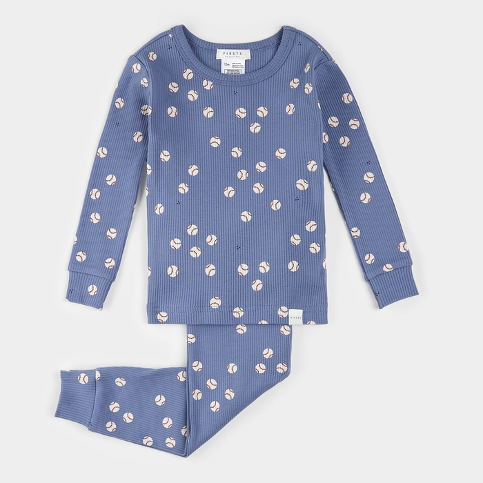 PETIT LEM: BASEBALL PRINT ON ROYAL BLUE PJ SET