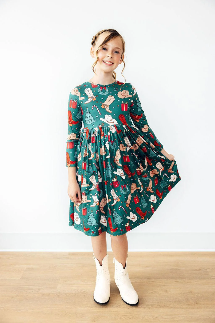 MILA & ROSE: WESTERN WONDERLAND LONG SLEEVE POCKET TWIRL DRESS