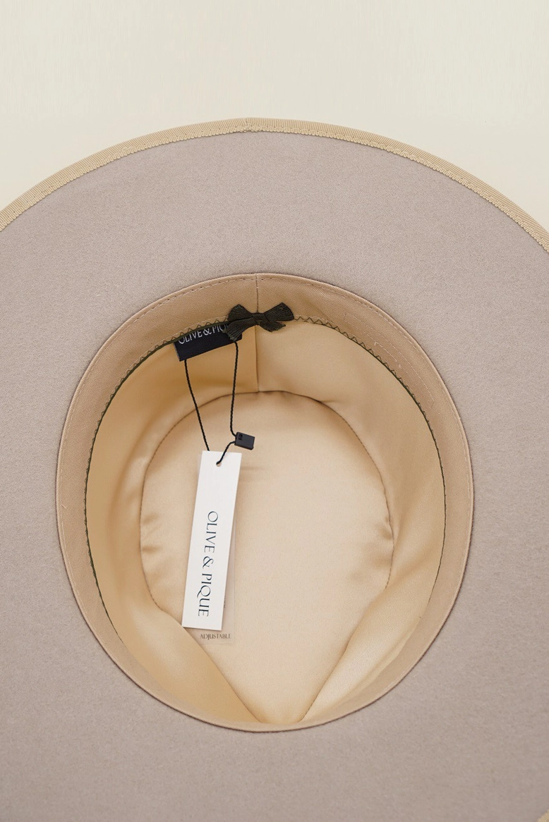 OLIVE & PIQUE: LOTUS - 100% WOOL FELT SATIN LINED STRUCTURED RANCHER HAT - BEIGE