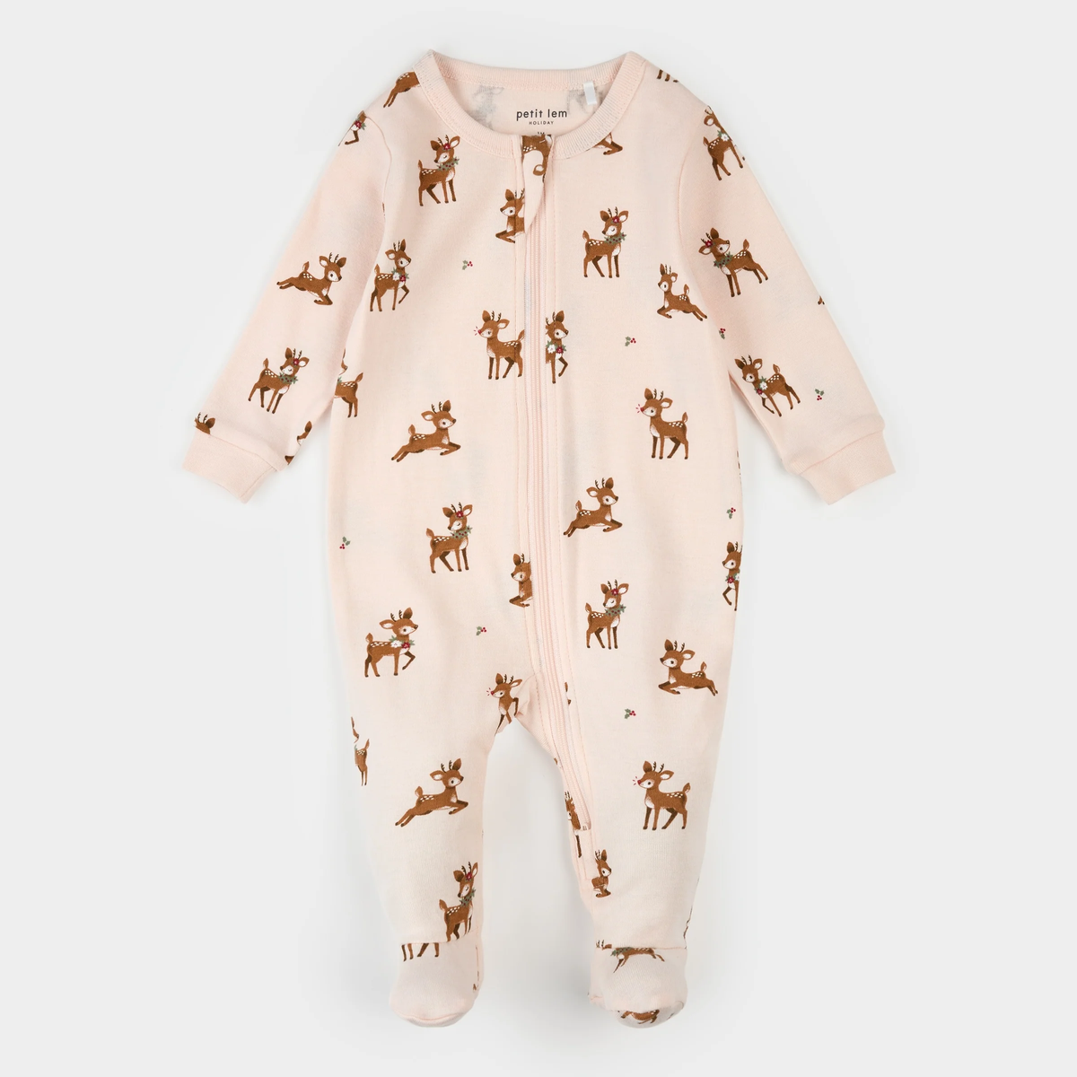 PETIT LEM: REINDEER PRINT ON SOFT PINK SLEEPER