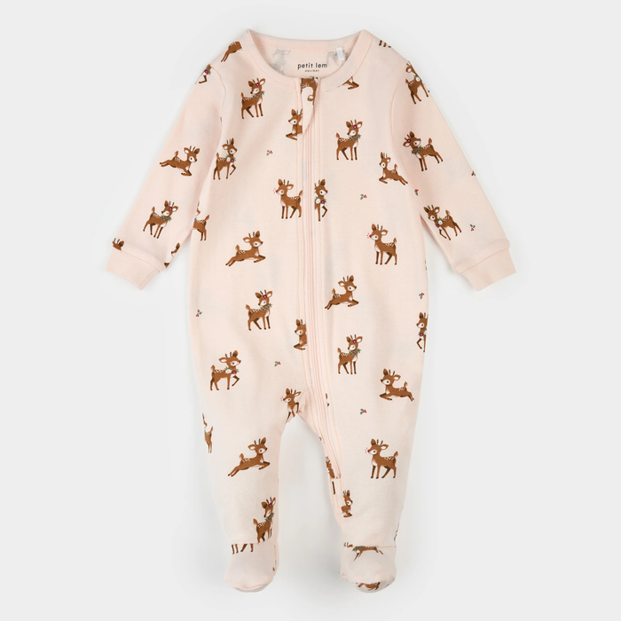 PETIT LEM: REINDEER PRINT ON SOFT PINK SLEEPER