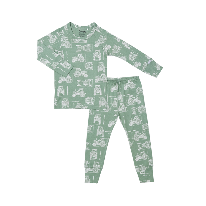 COCCOLI: LONG SLEEVE COTTON-MODAL PAJAMA - TRACTORS ON LILY PAD