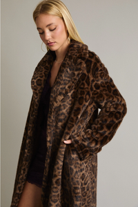 LE LIS: FAUX FUR LONG COAT - BROWN-BLACK ANIMAL PRINT