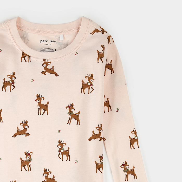 PETIT LEM: REINDEER PRINT ON SOFT PINK PJ SET