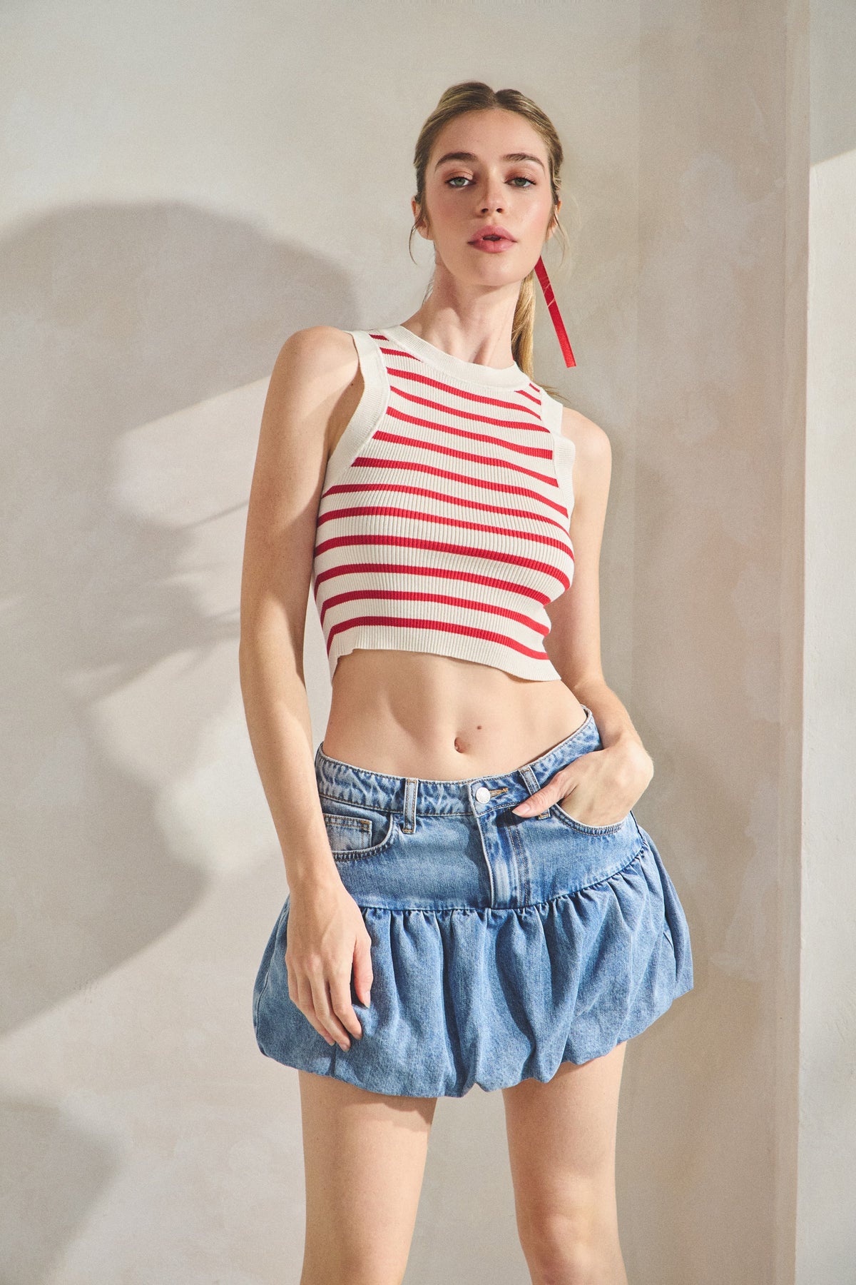 DENIM BUBBLE MIMI SKIRT - LIGHT DENIM