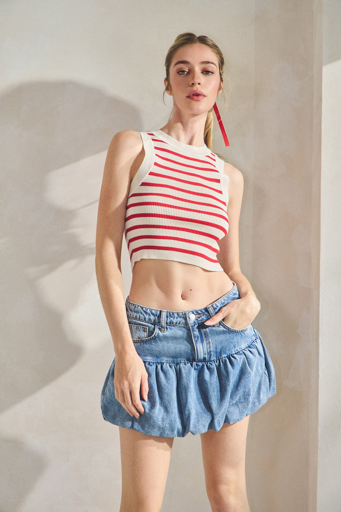 DENIM BUBBLE MIMI SKIRT - LIGHT DENIM