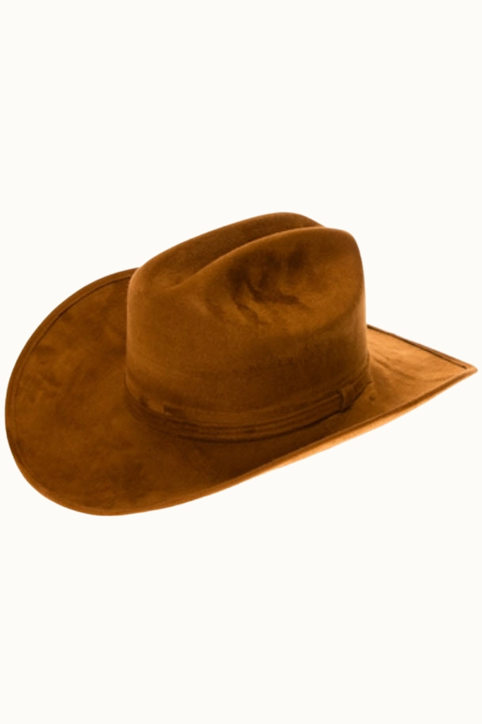 OLIVE & PIQUE: PREMIUM VEGAN FAUX SUEDE CATTLEMAN COWBOY HAT - LIGHT BROWN