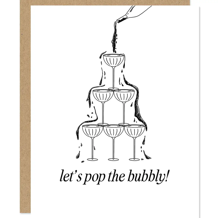 MADDON PAPER CO: CHAMPAGNE TOWER "LET'S POP THE BUBBLY!" CARD