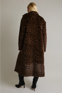 LE LIS: FAUX FUR LONG COAT - BROWN-BLACK ANIMAL PRINT