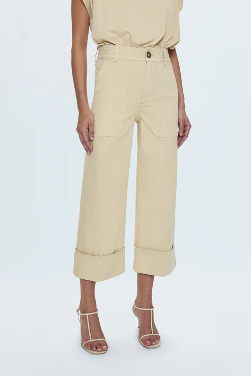 PISTOLA: MAYA CUFFED HEM WIDE LEG PANTS - CUSTARD YELLOW