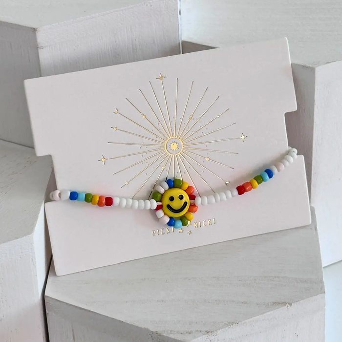 HAPPY FACE RAINBOW BEADED BRACELET