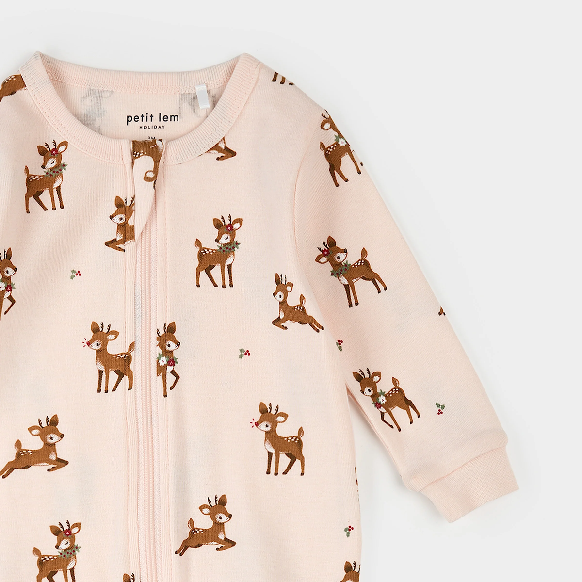 PETIT LEM: REINDEER PRINT ON SOFT PINK SLEEPER