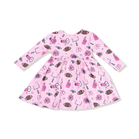 ANGEL DEAR: TWIRLY LONG SLEEVE DRESS - GAME DAY PINK