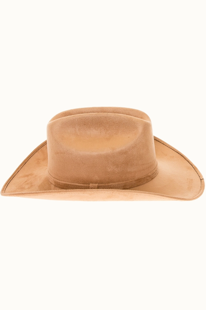 OLIVE & PIQUE: PREMIUM VEGAN FAUX SUEDE CATTLEMAN COWBOY HAT - CAMEL