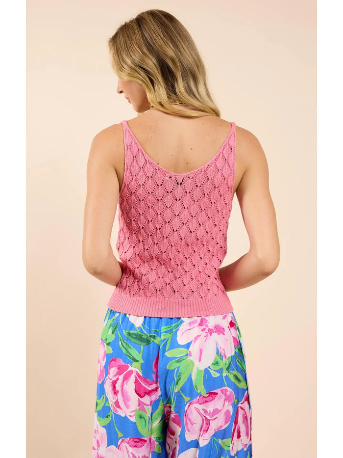 SADIE & SAGE: FIND YOURSELF OPEN WORK SWEATER TANK - PINK