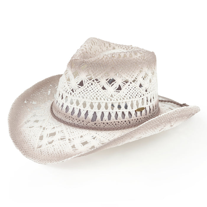 OMBRE OPEN WEAVE COWBOY HAT - LIGHT GRAY