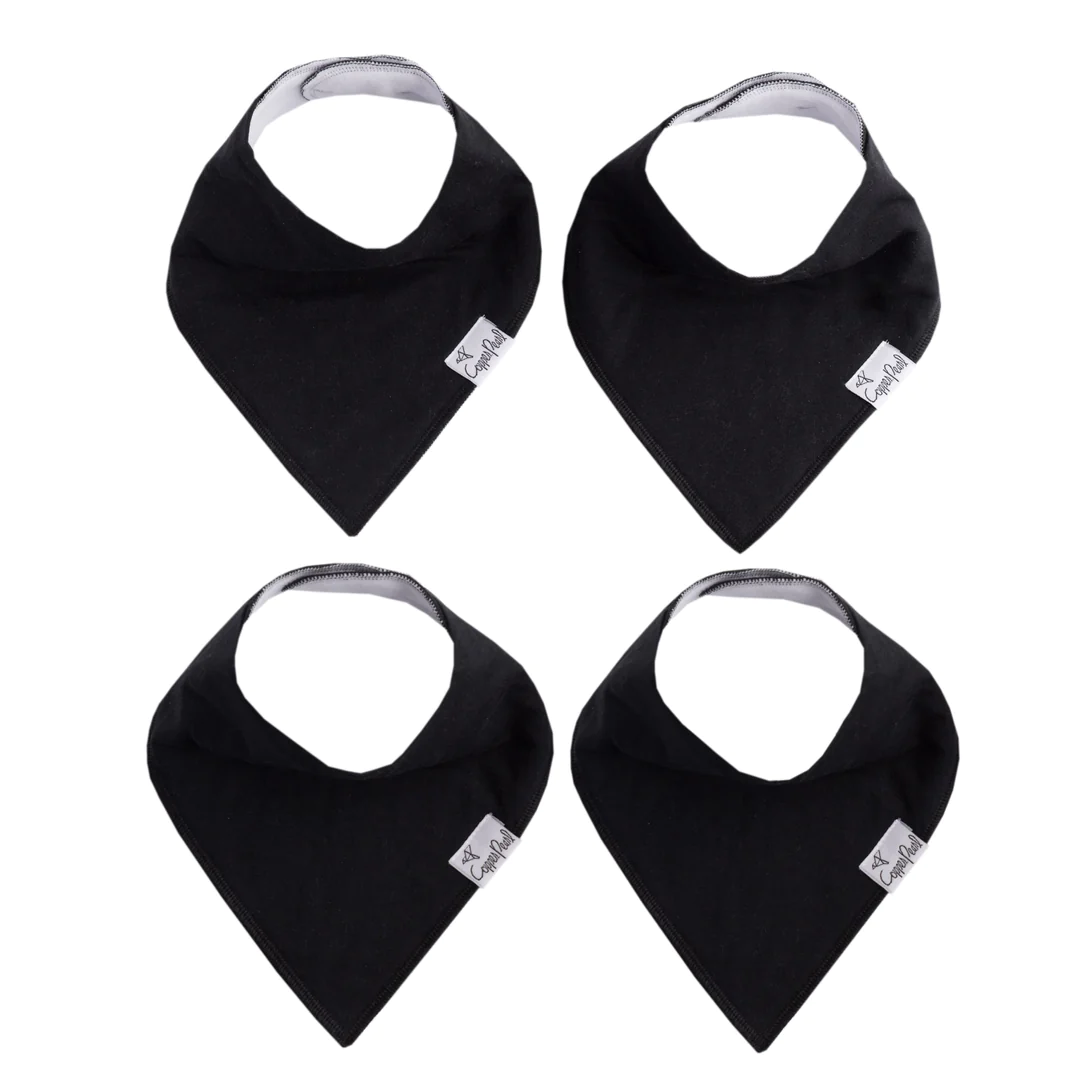 COPPER PEARL: BLACK BASICS BABY BANDANA BIBS (4-PACK)