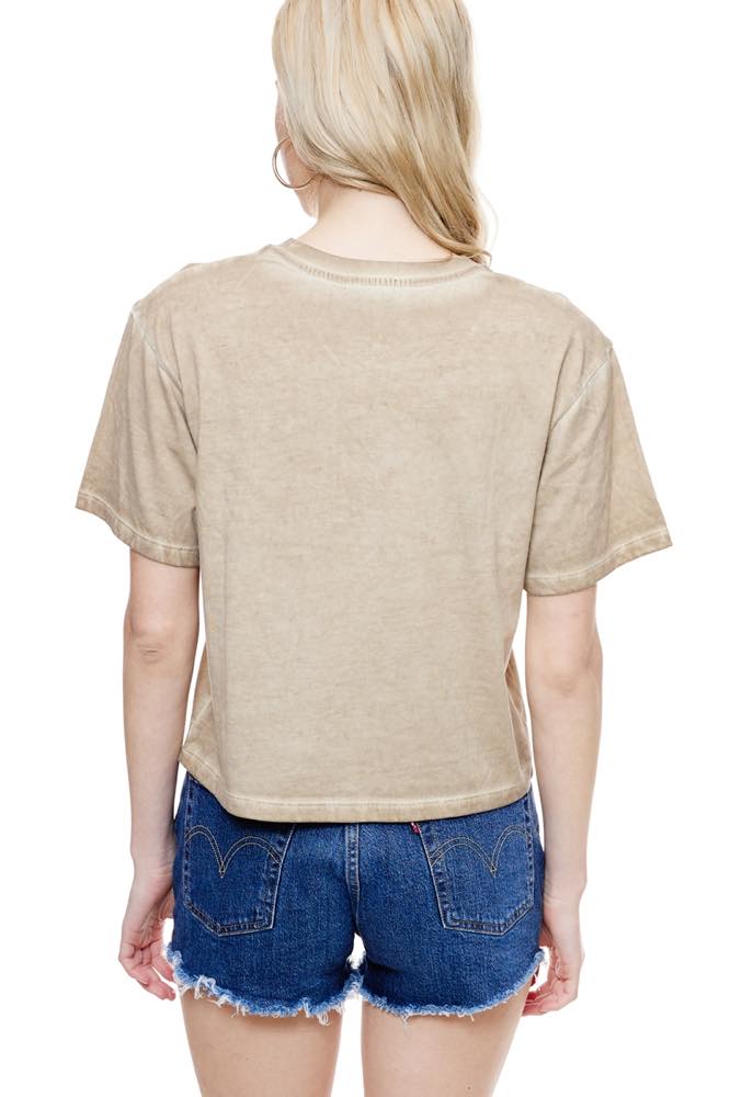 ZUTTER: MAKIN' COWBOYS CRY GRAPHIC LUNAR DYE FAUX CROP - TAUPE