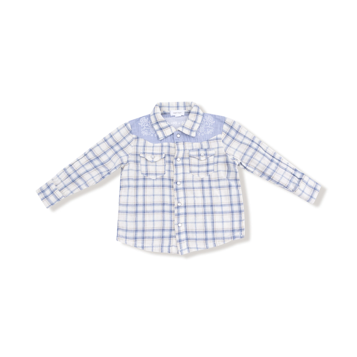 ANGEL DEAR: LONG SLEEVE WESTERN PEARL SNAP SHIRT - BLUE PLAID