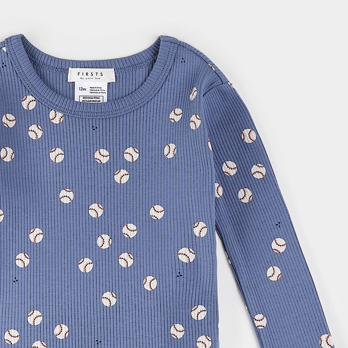 PETIT LEM: BASEBALL PRINT ON ROYAL BLUE PJ SET