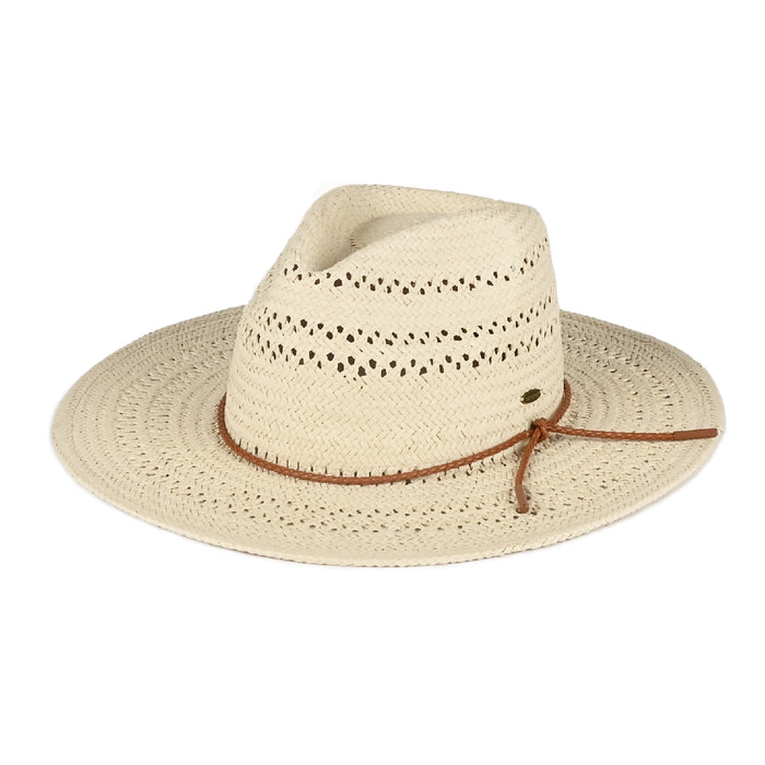 OPEN WEAVED PANAMA HAT WITH PU STRING BAND