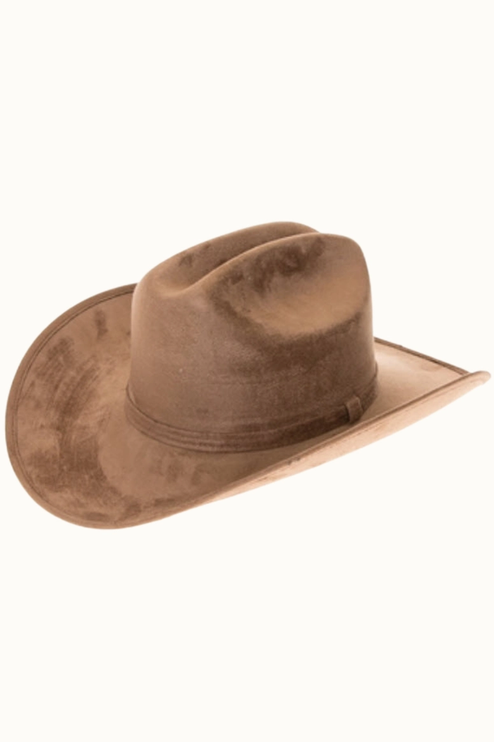 OLIVE & PIQUE: PREMIUM VEGAN FAUX SUEDE CATTLEMAN COWBOY HAT - DARK TAUPE