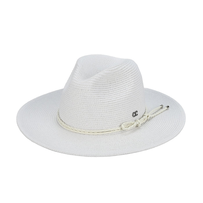 C.C.: LEATHER STRING ROPE BAND PAPER PANAMA HAT - WHITE