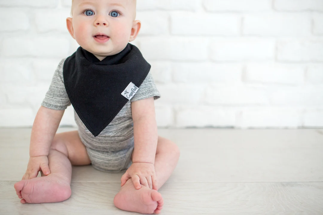 COPPER PEARL: BLACK BASICS BABY BANDANA BIBS (4-PACK)