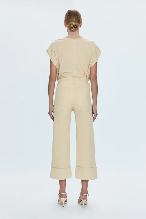 PISTOLA: MAYA CUFFED HEM WIDE LEG PANTS - CUSTARD YELLOW