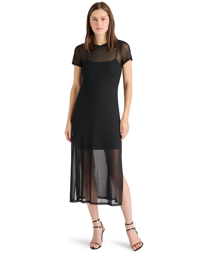 STEVE MADDEN: NOLA MESH MIDI DRESS - BLACK