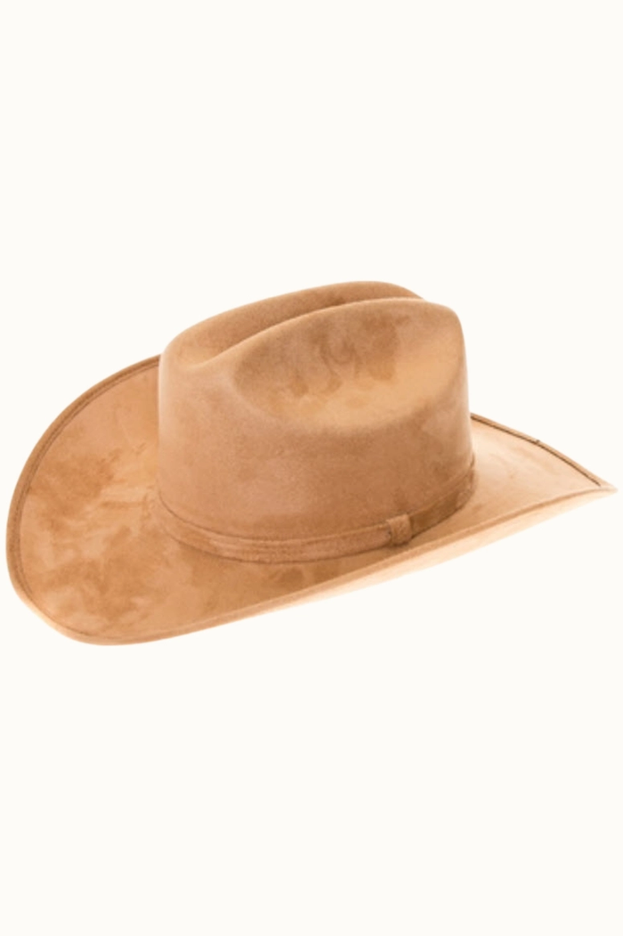 OLIVE & PIQUE: PREMIUM VEGAN FAUX SUEDE CATTLEMAN COWBOY HAT - CAMEL