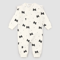 MILES THE LABEL: GLITTER BOW PRINT ON OFF-WHITE PLAYSUIT