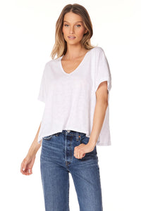 BOBI: V-NECK BOXY DOLMAN SHORT SLEEVE TEE - WHITE
