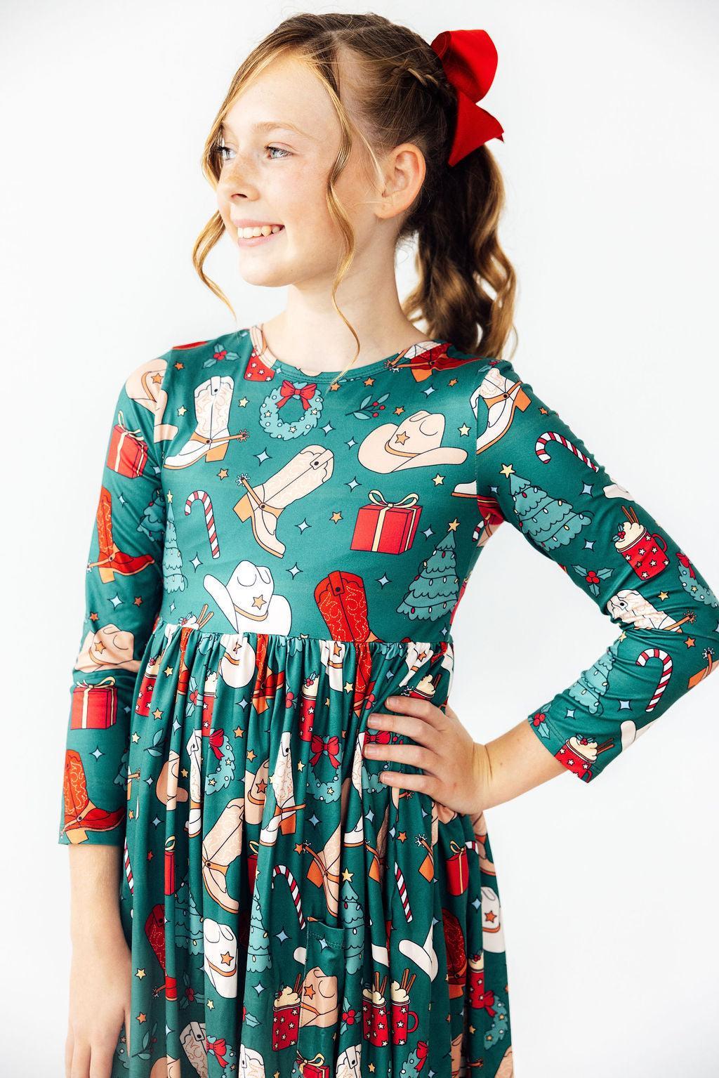 MILA & ROSE: WESTERN WONDERLAND LONG SLEEVE POCKET TWIRL DRESS