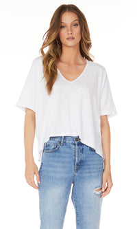 BOBI: V-NECK BOXY DOLMAN SHORT SLEEVE TEE - WHITE