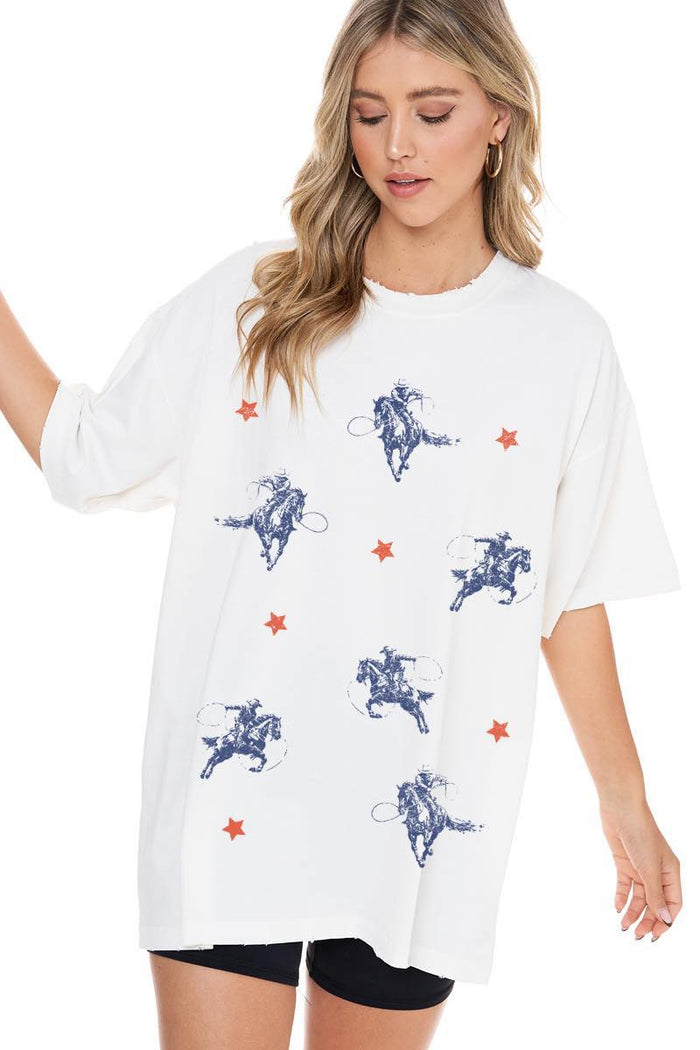 ZUTTER: COWBOYS ALL-OVER VINTAGE GRAPHIC OVERSIZED TEE - WHITE