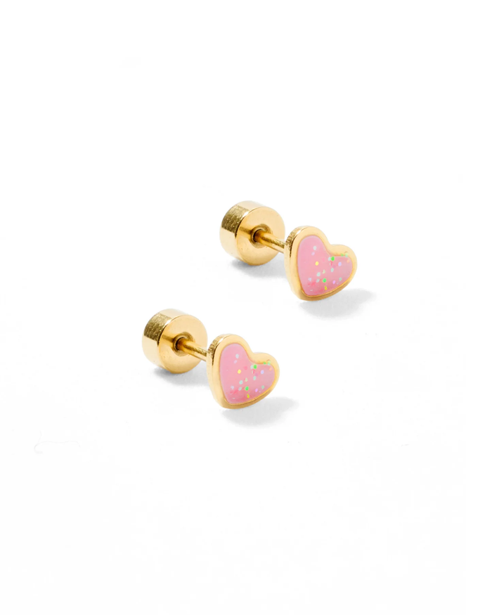 LINNY & CO: SCREWBACK STUD - NORA HEART - PINK