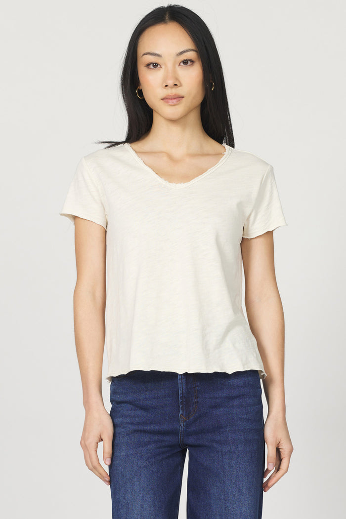 DEAR JOHN: VANYA V-NECK RELAXED FIT TEE - WHITECAP GRAY