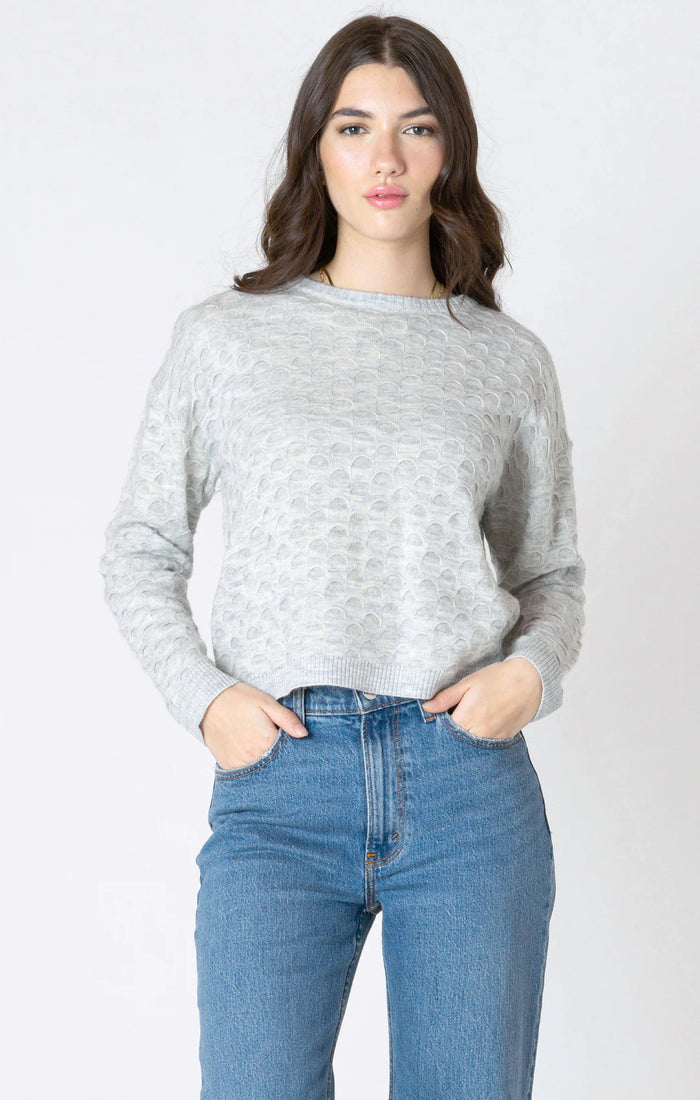 DEX: SCALLOPED STITCH SWEATER - HEATHER GREY