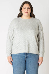 DEX: SCALLOPED STITCH SWEATER - HEATHER GREY
