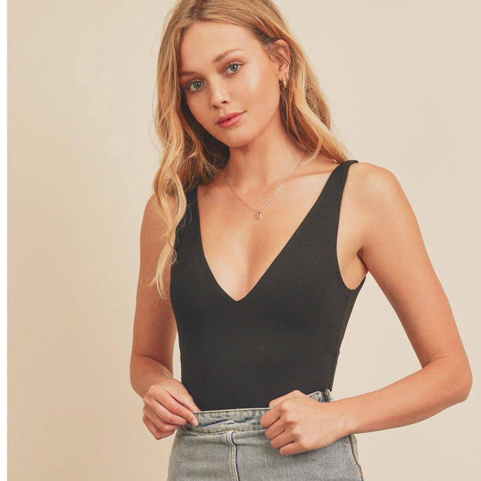 DOUBLE PLUNGING BODYSUIT - BLACK