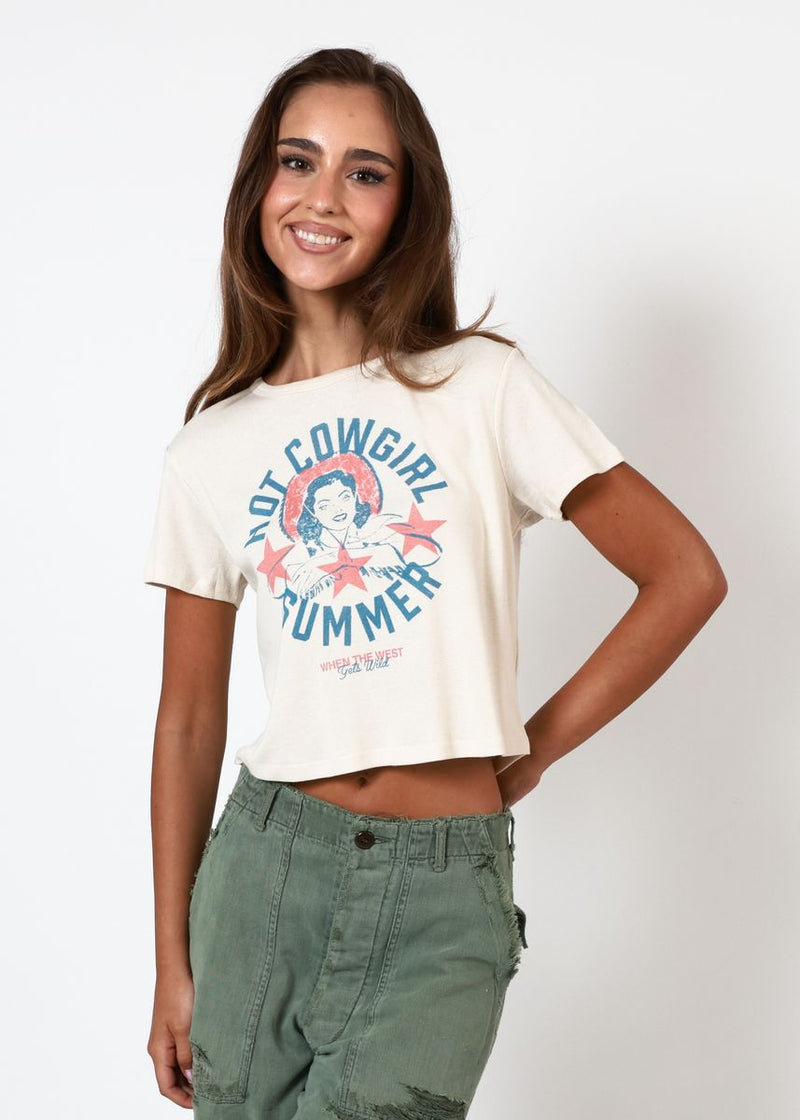 GIRL DANGEROUS: HOT COWGIRL SUMMER CROP TEE - OFF WHITE