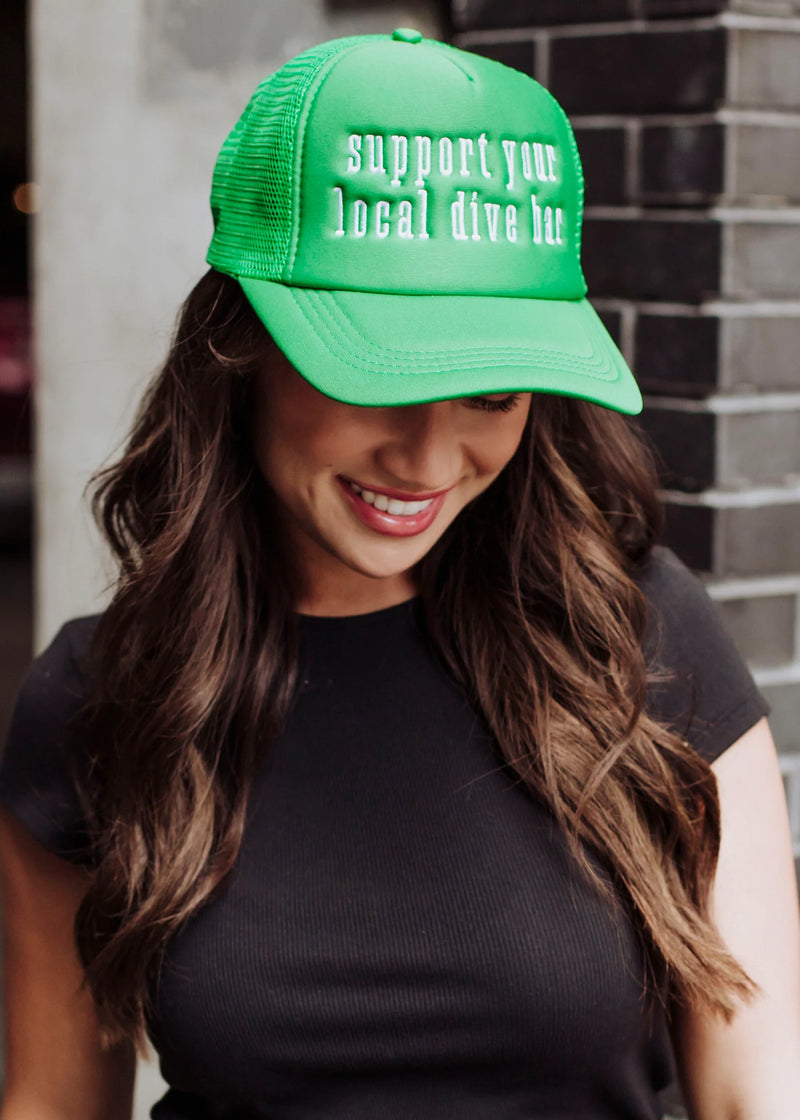 PANACHE APPAREL: SUPPORT YOUR LOCAL DIVE BAR TRUCKER HAT - GREEN