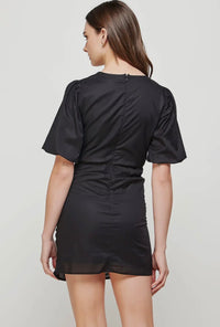 STRUT & BOLT: RUCHED DRESS WITH PUFF SLEEVES - BLACK