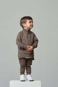 LITTLE BIPSY: QUARTER ZIP PULLOVER & JOGGER SET- COCOA